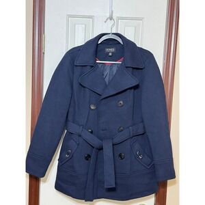 Jones New York Navy Double Breasted Belted Peacoat Jacket Size S/P